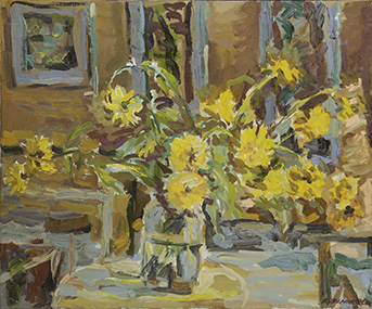 Nature morte aux boules d'or et tableaux de Lydia. Huile sur toile, H 54 x L 65 cm. 2020 Nature morte aux boules d'or et tableaux de Lydia. Huile sur toile, H 54 x L 65 cm. 2020
