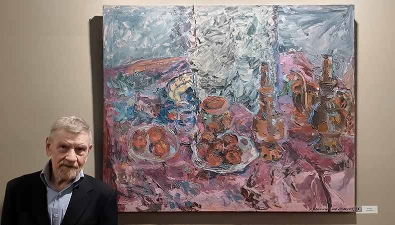 Nikolai Kuzmin at the Comparisons annual exhibition 2023 (Art Capital 2023), at ephemeral Grand Palais, Paris, next to his painting: Still life, O/C, H 100 x W 120 cm (H39.4”xW47.2”), 2015 Nikolai Kuzmin at the Comparisons annual exhibition 2023 (Art Capital 2023), at ephemeral Grand Palais, Paris, next to his painting: Still life, O/C, H 100 x W 120 cm (H39.4”xW47.2”), 2015
